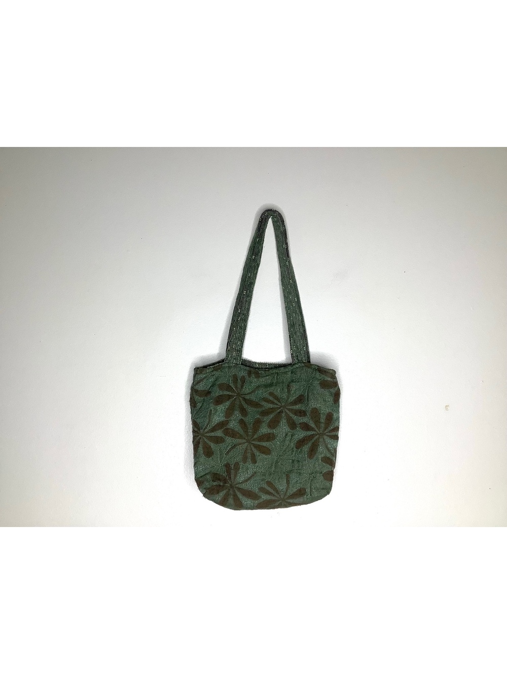 Handmade Green Floral Fabric Shoulder Bag Hippie Boho Y2K